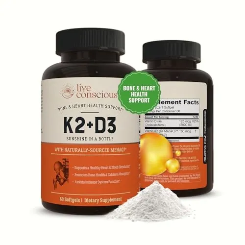 Live Conscious Vitamin K2 MK7 w/ D3 5,000 IU 60-Softgel Supplement