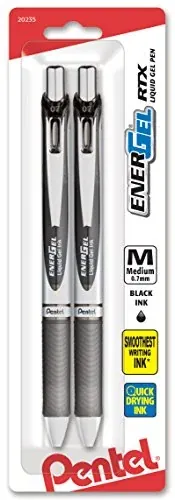 2-Pack 0.7mm Pentel EnerGel RTX Retractable Liquid Gel Pens