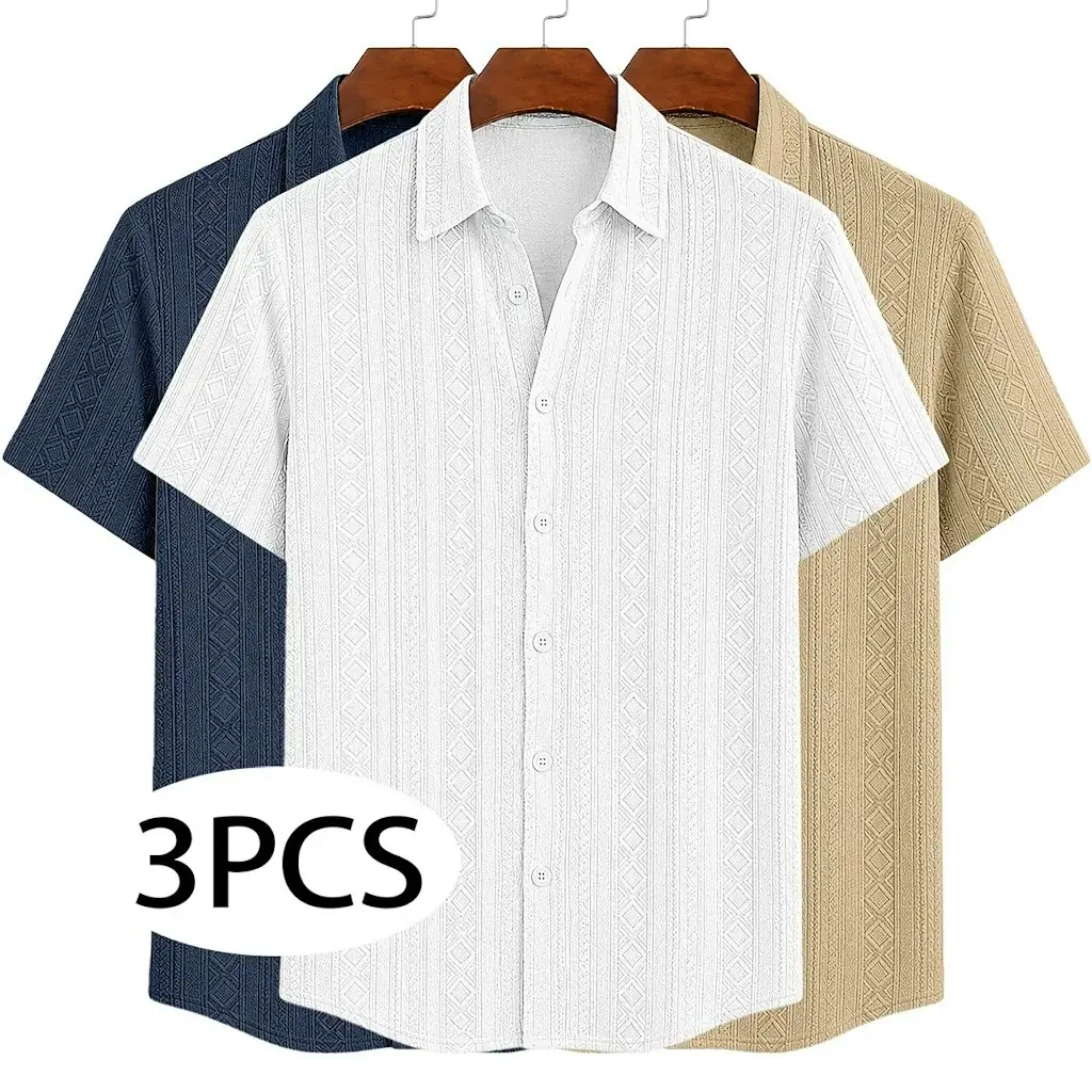 Men's Textured Jacquard Button-Down Shirt 3-Pack