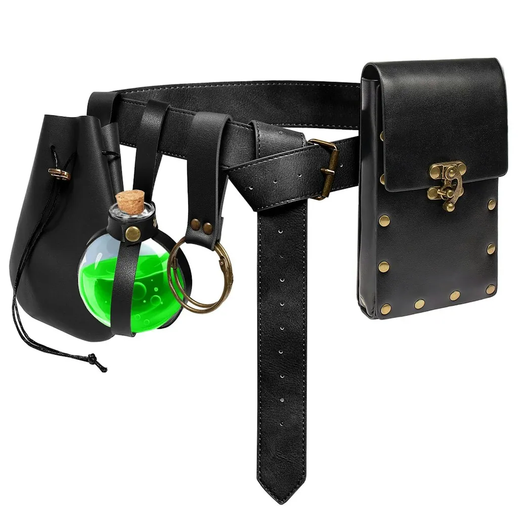 Medieval Renaissance Belt Pouch & Cosplay 5-Piece Costume Set