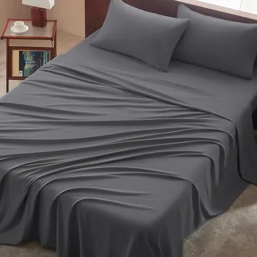 USXIBEI Oeko-Tex Certified Brushed Microfiber 4-Piece Sheet Set Queen Dark Grey