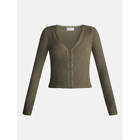 No Boundaries Women's Lace Trim Cardigan (Various Colors, L-XXL)