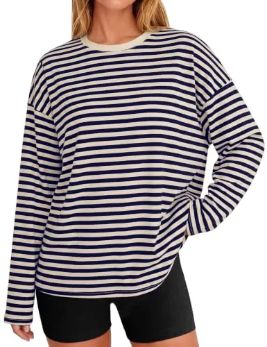 Women Oversized Striped Long Sleeve T Shirt