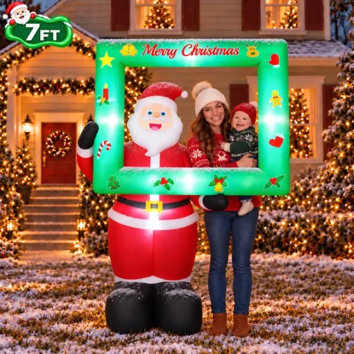 Yexmas 7FT Christmas Inflatable Santa Claus with Photo Frame