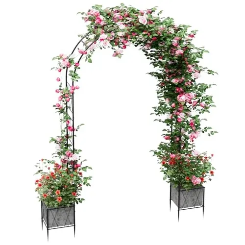 8.2' OYEAL Metal Garden Arch Arbor Trellis w/ Planter Boxes
