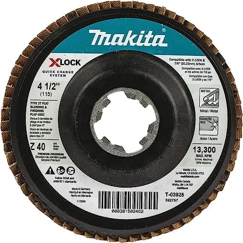 Makita T-03925 X-Lock 4-1/2" 40 Grit Type 27 Flat Blending and Finishing Flap Disc