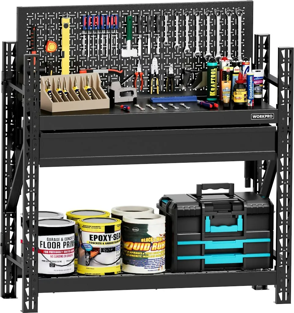 WorkPro 50" Heavy Duty Workbench w/ Pegboard & Drawer