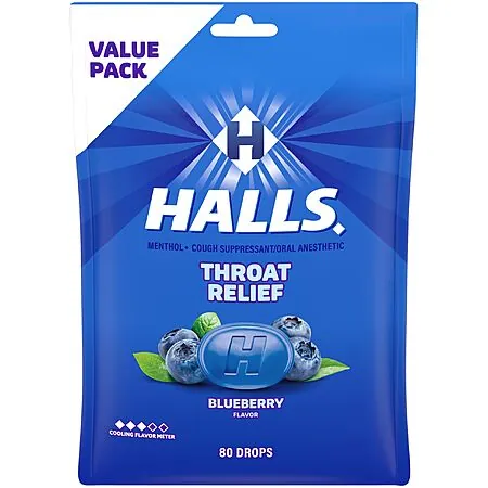 80-Ct Halls Throat Relief Blueberry Cough Drops