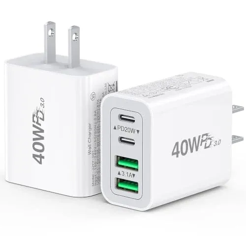 USB C Charger Block 40W Max Output 2-Pack
