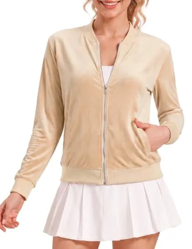 Velvet Zip Up Bomber Jackets
