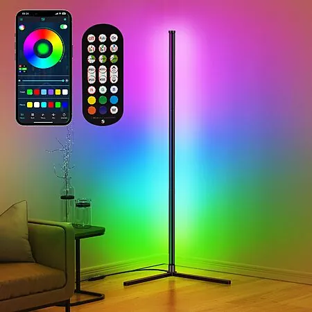 50" RIYO RGB Corner Floor Standing Lamp w/ Music Sync, 68+ Scene Modes & Remote