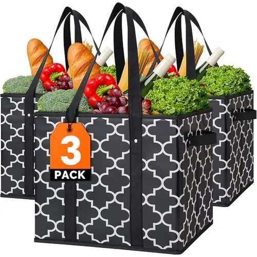 WISELIFE Foldable Washable Grocery Bags - 3 pack