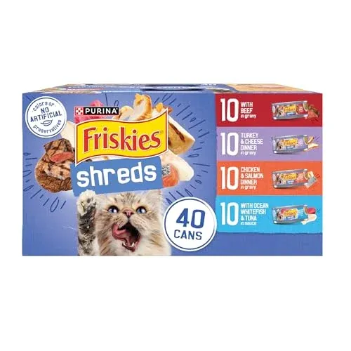 Purina Friskies Wet Cat Food Variety Pack, Shreds 40 cans