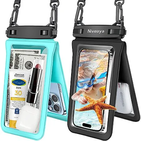 2-Ct Niveaya 8.3" IPX8 Waterproof Phone Pouches w/ Adjustable Lanyards