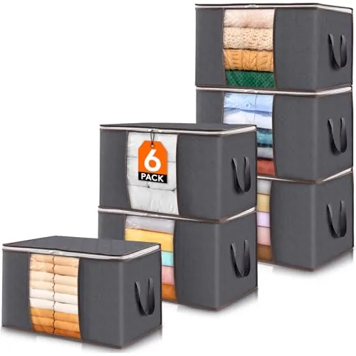 Lifewit 6-Pack Foldable Clothes Storage Bins with Lids and Zippers