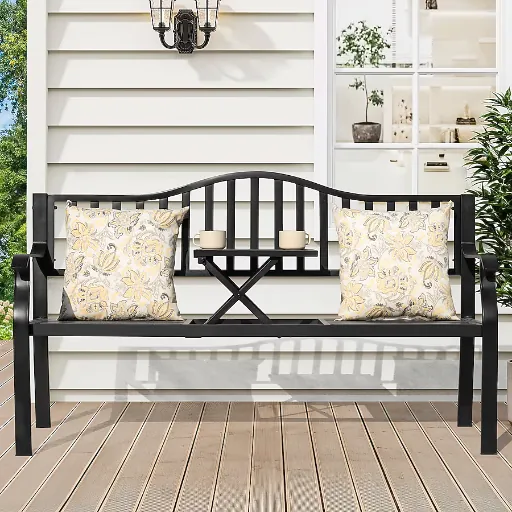 Nuu Garden 59.45-in. W Black Iron Traditional Bench