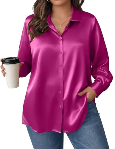 IN’VOLAND Plus Size Satin Blouse