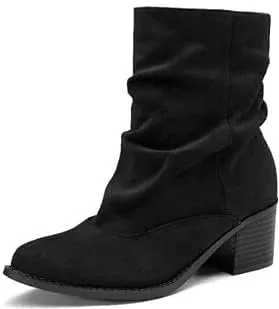 Athlefit Women’s Slouchy Chunky Heel Slip On Ankle Boots