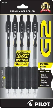 5-Pack PILOT G2 Extra Fine Point 0.5mm Premium Gel Pens