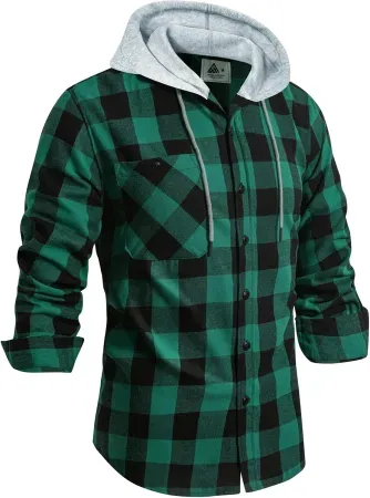 GEEK LIGHTING Men's Flannel Plaid Button Down Shirt Hoodie