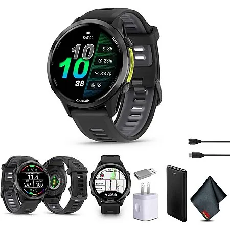 47mm Garmin Forerunner 970 Running Smartwatch (Carbon Gray) w/ P-Bank Bundle