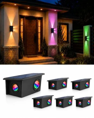 6-Pack T-SUN Solar Color Changing Wall Sconce Lights (RGBW)