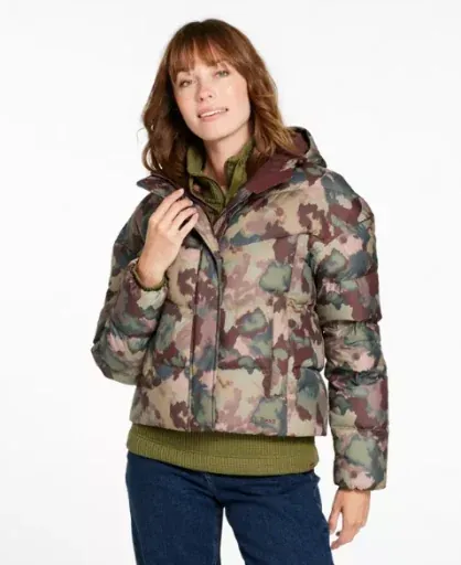 L.L.Bean Women's Popham Puffer Jacket in Mauve Taupe Blurred Camo (Sizes XXS-L)