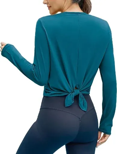 Totatuit Open Back Tops Long Sleeve