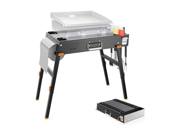 Yukon Glory Universal Portable Grill Table/Flat Top Grill Griddles Stand with Built in Caddy