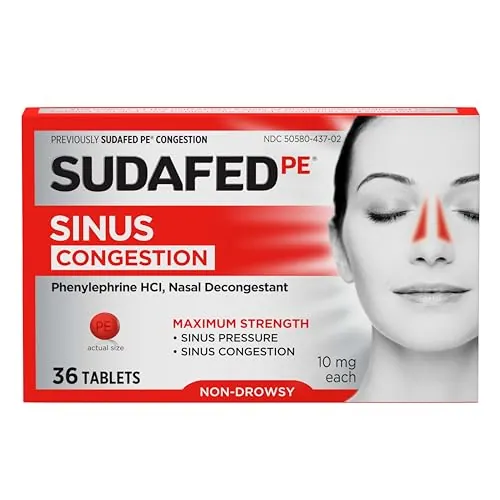 Sudafed PE Sinus Congestion Maximum Strength Decongestant 36-Count