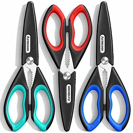 3-Pk Astercook Heavy Duty Kitchen Shears w/ Blade Covers