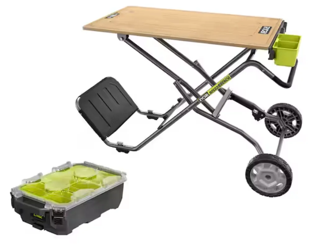 Ryobi Speed Bench Mobile Workstation w/ 6-Compartment Small Parts Organizer