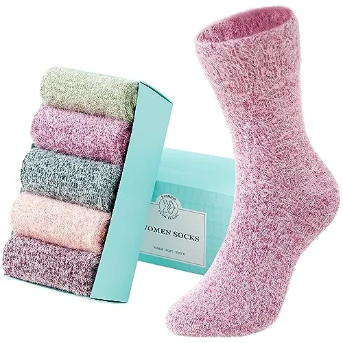 SISOSOCK 5 Pair Fuzzy Fluffy Soft Cozy Warm Comfy Socks