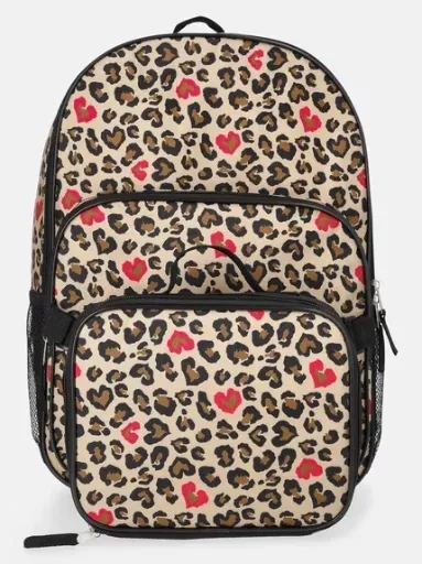 Wonder Nation Girls' 17" Backpack & Lunch Set Love Leopard