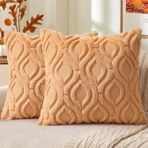 DecorUhome Faux Fur Plush Throw Pillow Covers 2-Pack 18"