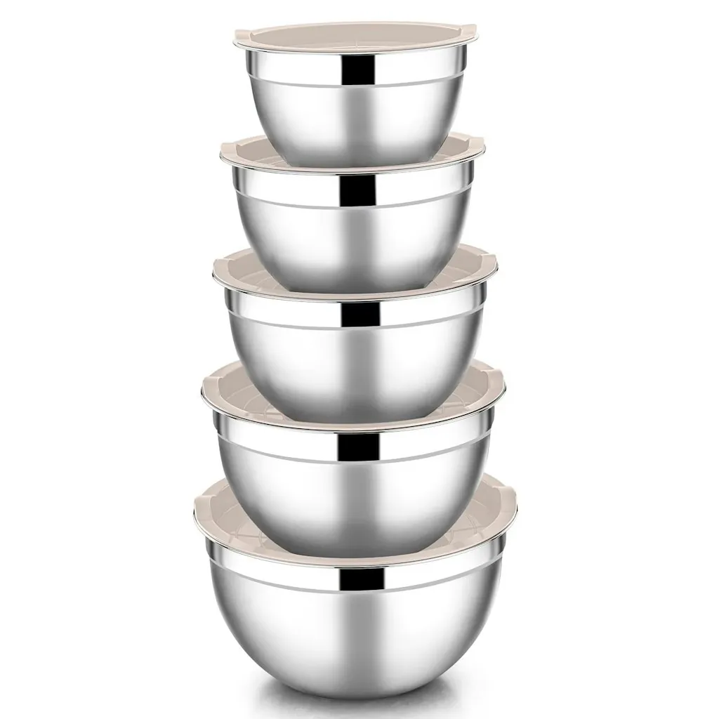 Vesteel Stainless Steel 5-Piece Nesting Mixing Bowls w/ Lids