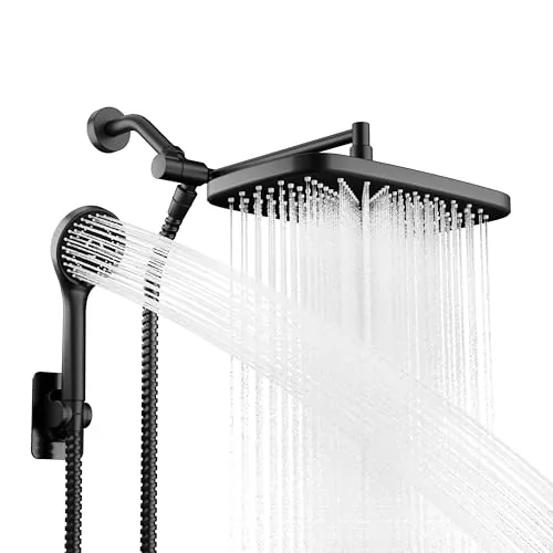 Seacity 10" Wide Rain Shower Head w/ 5 Modes Handheld Shower Head (Matte Black)