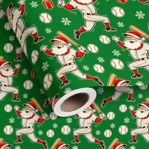 Baseball Christmas Wrapping Paper Roll