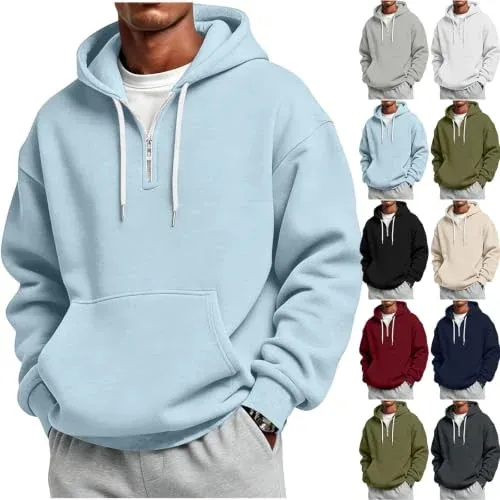Zip Up Quarter Pullover Oversized Hooded Sweatshirts Pocket