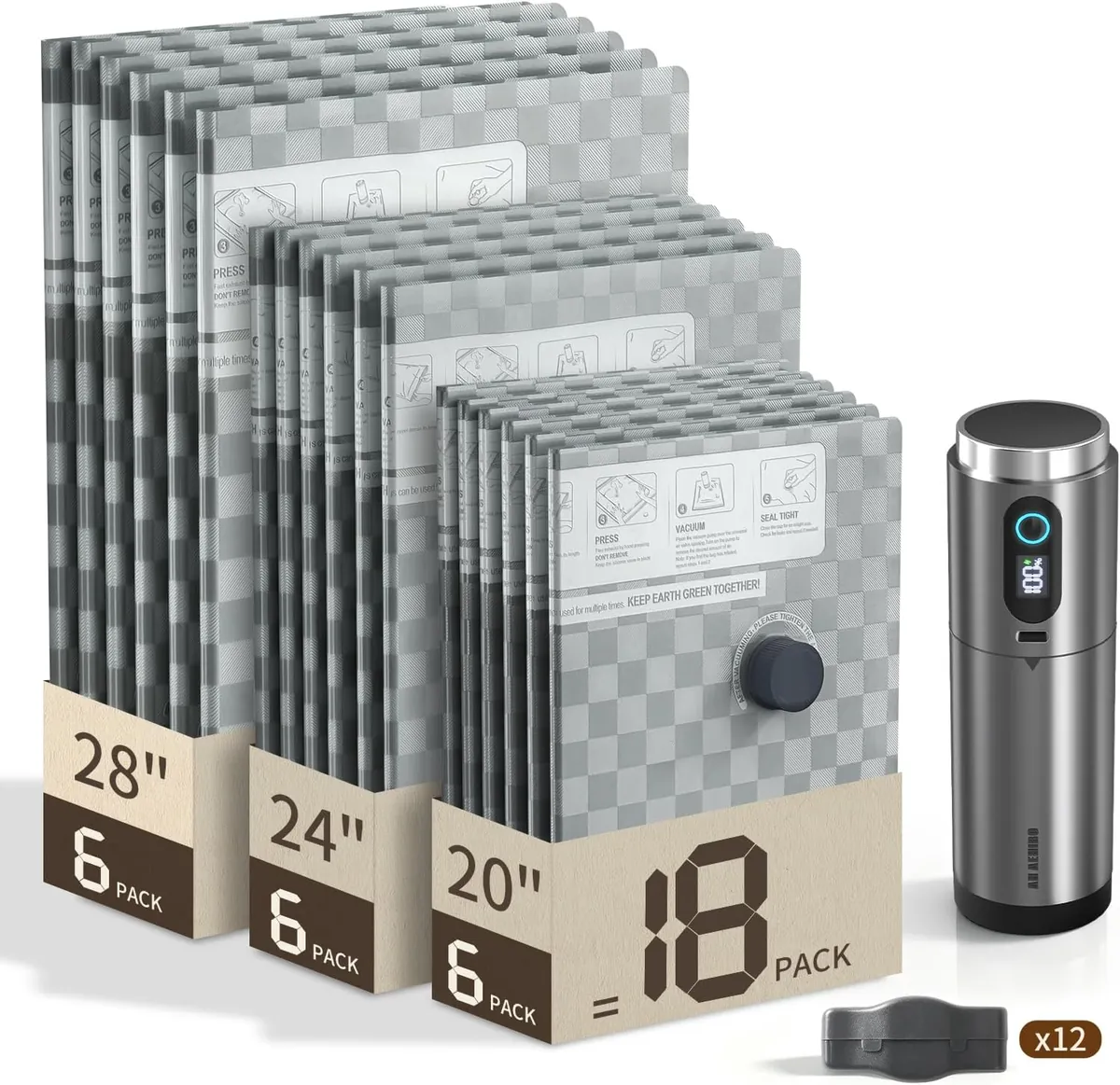 18-Piece Travel Vacuum Bag Set w/ Rechargeable Pump