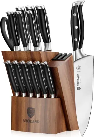 15-Piece BRODARK Kitchen Knife Set w/ Block & Sharpener