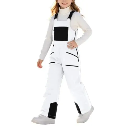 Kids Waterproof Insulated Snow Bibs with Pockets
