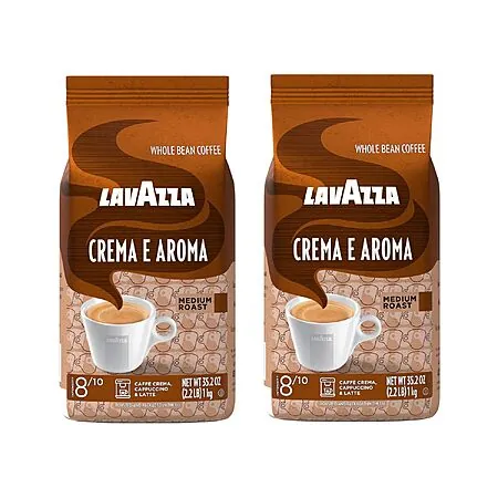 Prime Members: 2-Pk 2.2-Lb Lavazza Crema e Aroma Whole Bean Coffee (Dark Roast)
