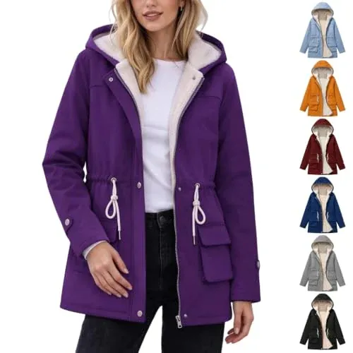 Women's Hooded Plush Lined Zip-Up Jacket