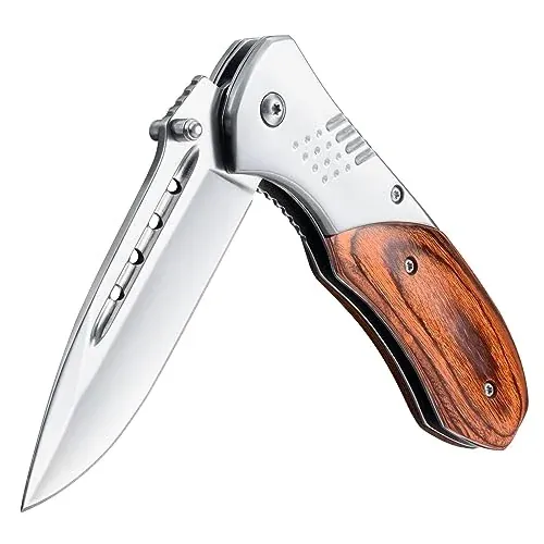 KEXMO 3.46" Blade Folding Pocket Knife w/ Wood Handle