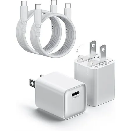 2-Pk Wegear 30W USB-C GaN III Wall Charger Block & Cable (White)