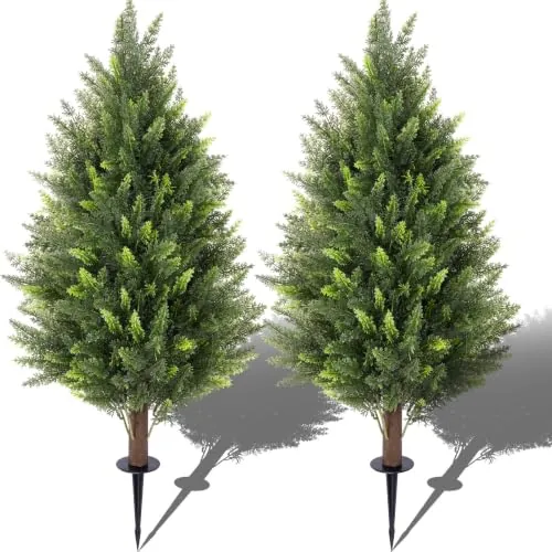 2-Pack 3Ft Artificial Cedar Topiary Trees UV Resistant Shrubs with Spike