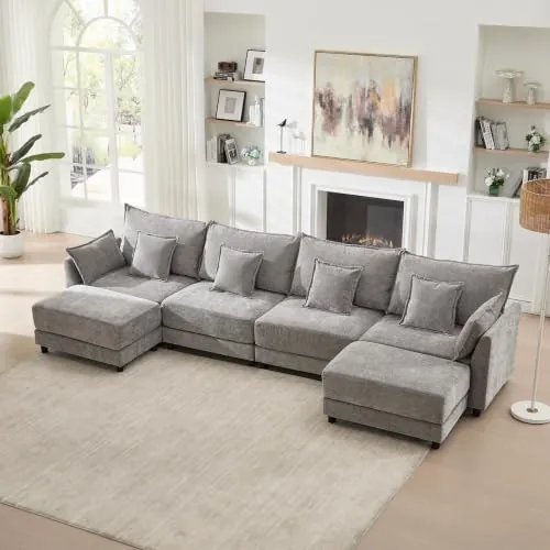 146" Modular U-Shaped Chenille Sectional Sofa