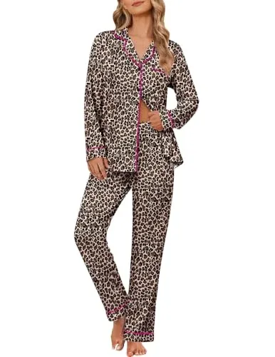 Ekouaer Women's Pajama Set Button Down Long Sleeve 2-Piece Soft Sleepwear