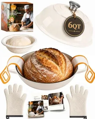 AHJ 6-Qt Enameled Cast-Iron Dutch Oven For Bread Baking